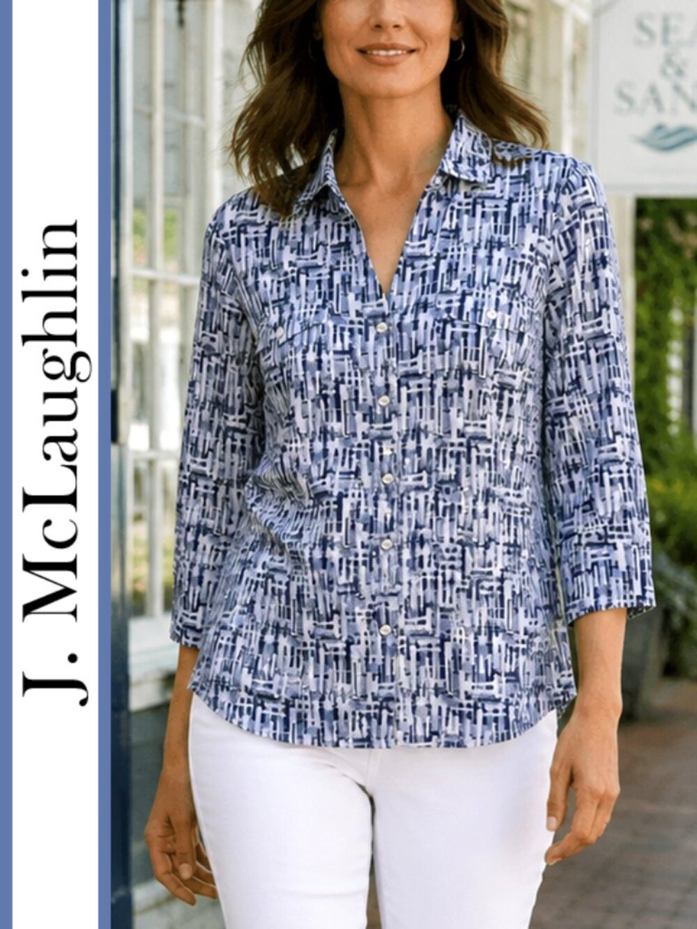 J. McLaughlin | 'Brynn' Denim/Blue Beachprints Shirt
